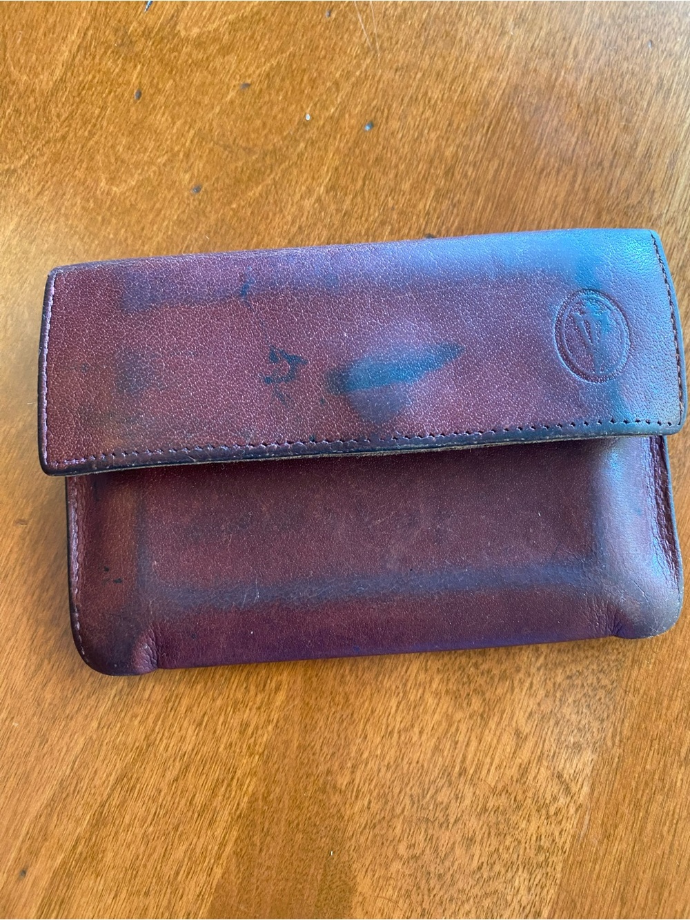 ECHT Vintage Burgundy Leather Wallet Card Case with Brass Snap